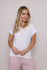 LUCIA LINEN JERSEY LONG LINE V NECK T-SHIRT