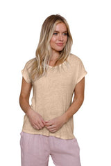 LUCIA LINEN JERSEY LONG LINE V NECK T-SHIRT