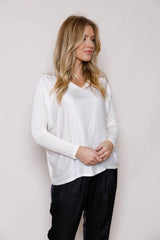 WEDNESDAY SATIN FRONT JERSEY BACK V NECK TOP