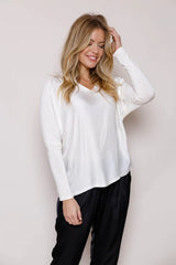 WEDNESDAY SATIN FRONT JERSEY BACK V NECK TOP