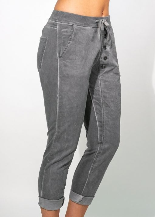 Trackies With Diagonal Button Detail- Dark Grey