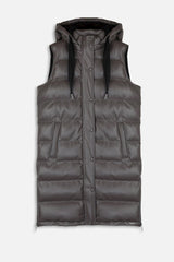 Tayla  Padded Faux leather long Gillet Black