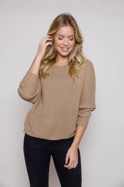 LINDA BATWING WAFFLE KNIT SWEATER