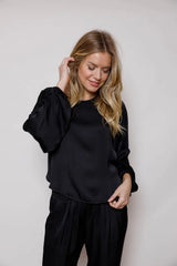 WILLA SATIN TOP WITH BALLOON SLEEVES