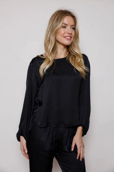 WILLA SATIN TOP WITH BALLOON SLEEVES