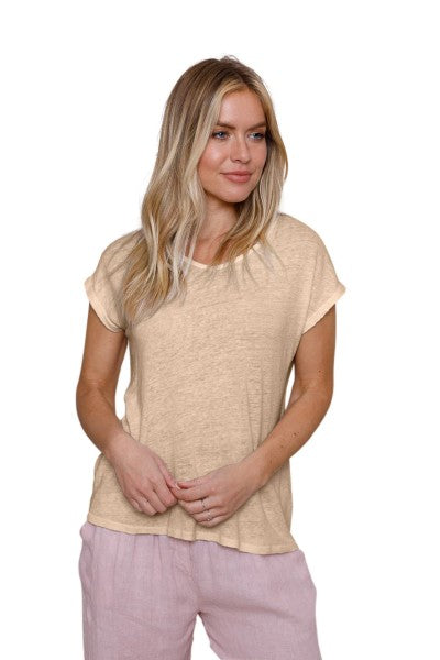 LUCIA LINEN JERSEY LONG LINE V NECK T-SHIRT