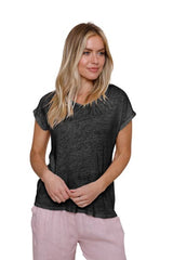 LUCIA LINEN JERSEY LONG LINE V NECK T-SHIRT