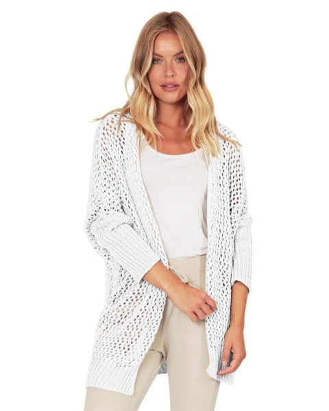 Lia Open Knit Long Cardigan- White